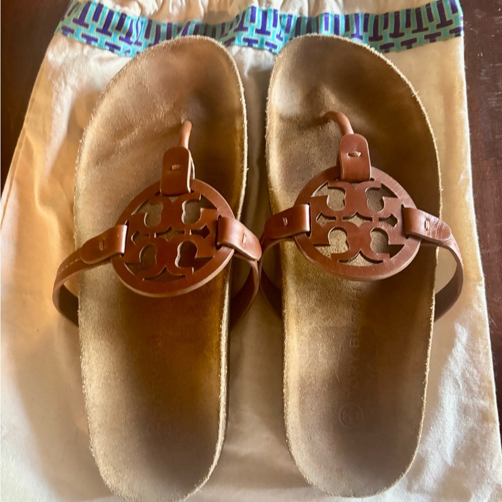 Tory Burch miller cloud sandals worn twice . See photos .